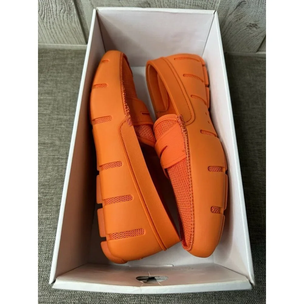 SWIMS Mens Penny Loafers Size 8 Machine Washable Boat Deck Orange Coral Shoes - Picture 9 of 11